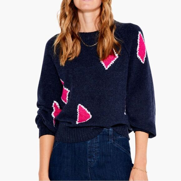 NIC + ZOE Cozy Up Cotton Blend Boat Neck Geo Sweater Size PS - Picture 1 of 11